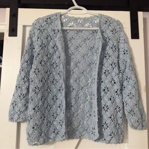 Gorgeous Handmade Crochet Knit Cardigan with Beautiful Blue buttons